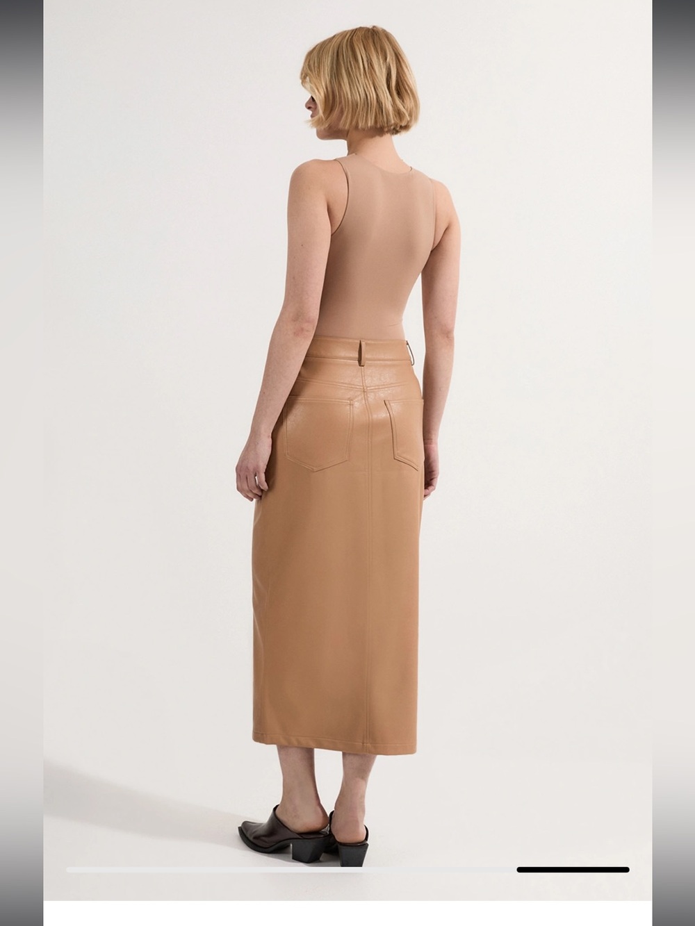 Karen Millen Faux Leather Pencil Midi Skirt in Camel Size US 10 - Picture 9 of 13